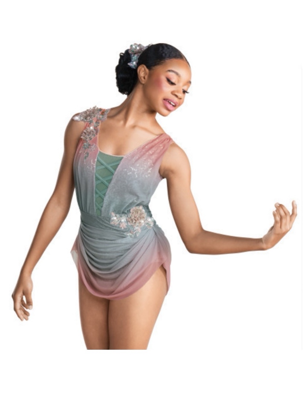 Tenth House | Luna Ombré Pink Green Lyrical Dance Leotard Floral Appliqué, LC